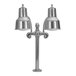 A chrome Hanson Heat Lamps countertop warmer with two bulbs and a bottom cord.