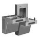 A Sloan stainless steel bi-level bottle filling station with two sinks.