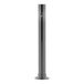 A silver pole with a round black base and a black and white power cord.