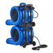 Two blue Lavex portable air blowers with black cords.