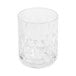 A clear GET Fitzgerald plastic rocks glass with a diamond pattern.
