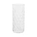 A close up of a GET clear plastic cooler glass with a diamond pattern.