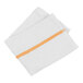 A white Monarch Brands terry cloth bar towel with orange stripes.