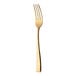 A Sola Durban Gold stainless steel dessert fork with a gold handle.