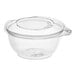 A Choice clear plastic bowl with a hinged dome lid.