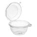 A Choice clear PET plastic bowl with hinged dome lid.