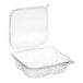 A Choice clear plastic rectangular container with a hinged flat lid.