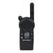 A close-up of a black Motorola CLS1410 walkie talkie.
