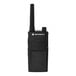 A close-up of a black Motorola walkie talkie.