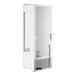 A white refrigerated air curtain merchandiser with a glass front door and customizable exterior.
