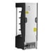 An Avantco black refrigerated air curtain merchandiser with a glass door open.