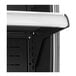A black shelf inside an Avantco black refrigerated air curtain merchandiser.