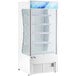 A white glass display case with shelves.