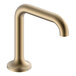 A Delta Champagne Bronze hands-free sensor faucet with a round handle.