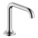 A silver Delta hands-free faucet with a round base.