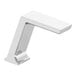 A silver faucet with a white background.