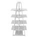 A white Econoco A-Frame shelf with 8 shelves on it.