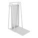 A white display stand with a white frame and a shelf on top.