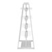 An Econoco glossy white A-frame outrigger with adjustable hooks and frosted panels on it.