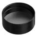 A black round plastic spice container with a black induction-lined lid on top.