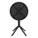 A Siesta Sky black plastic round folding table with holes on it.