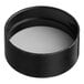 A black round plastic spice container with a white circular lid.