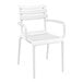 A Siesta Paris white resin outdoor dining arm chair with armrests.