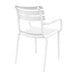 A Siesta Paris white resin outdoor dining arm chair with armrests.