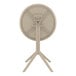A round taupe Siesta Sky foldable table with a metal stand.