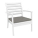 A Siesta Artemis XL white outdoor club arm chair with a taupe cushion.