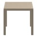 A Siesta taupe square table with legs.