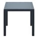 A dark gray square wicker-look table with a glass top.