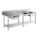 A Regency stainless steel work table with 2 sinks on the right and a shelf.