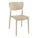 A taupe plastic chair with a backrest.