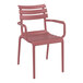 A red plastic Siesta Paris outdoor dining arm chair.