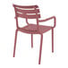 A Siesta Paris Marsala resin outdoor dining arm chair with armrests.