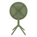 A Siesta Sky olive green round plastic table on a metal stand with white background.