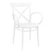 A white Siesta Cross XL outdoor dining arm chair with curved armrests.