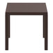 A Siesta Ares brown square table with legs.