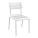 A Siesta Helen white resin outdoor dining chair with a backrest.