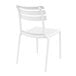 A Siesta Helen white resin outdoor dining chair with a white backrest.