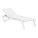 A Siesta Pacific white resin chaise lounge with white sling fabric on a white background.