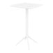 A Siesta Sky white bar height folding table with a white top and metal base.