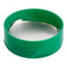 A green 8.4 oz. round plastic spice container lid with a green induction-lined dual flapper lid with 3 holes.