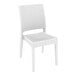 A Siesta Florida white plastic outdoor dining chair with a white background.