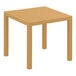 A Siesta Ares square teak table with a brown finish.