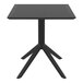 A Siesta Sky black square table with a metal base.