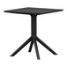 A Siesta Sky black square table with a metal base.