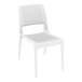 A Siesta Verona white wickerlook resin outdoor dining chair with a woven seat.