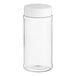 A clear plastic container with a white lid.